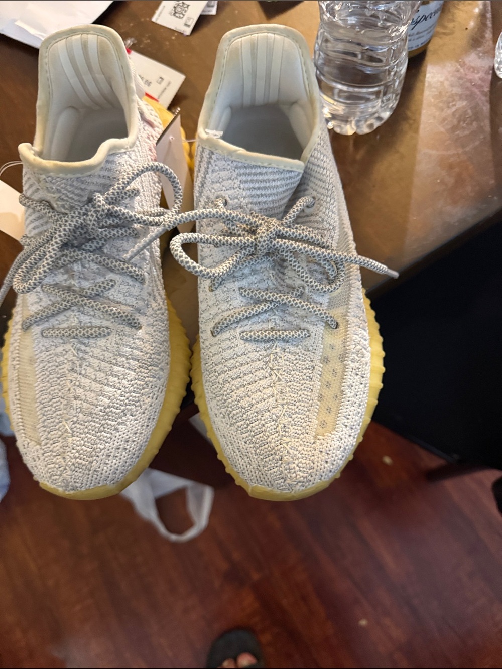 Women's Athletic Knit Sneakers in Light Gray and Yellow-Gum